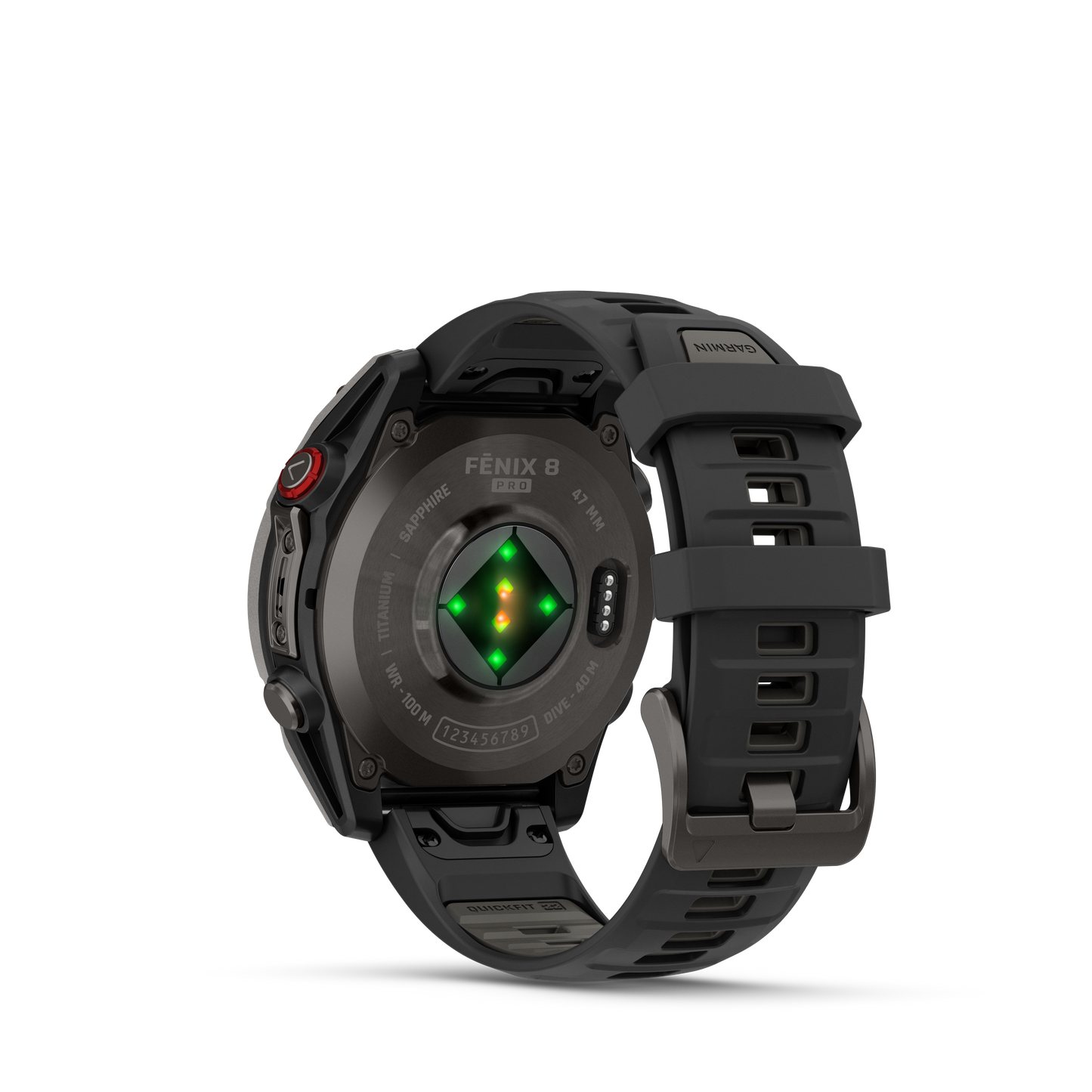 Garmin Fenix ​​8, 47 mm AMOLED, saphir solaire, titane DLC gris carbone avec bracelet en silicone noir/gris galet (010-02906-10)