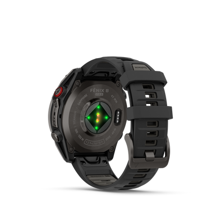 Garmin Fenix ​​8, 47 mm AMOLED, saphir solaire, titane DLC gris carbone avec bracelet en silicone noir/gris galet (010-02906-10)