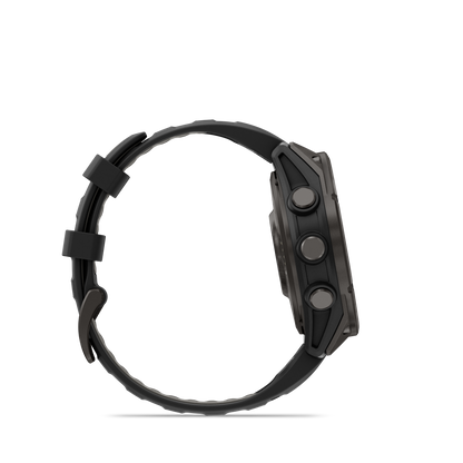 Garmin Fenix ​​8, 47 mm AMOLED, saphir solaire, titane DLC gris carbone avec bracelet en silicone noir/gris galet (010-02906-10)