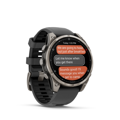Garmin Fenix ​​8, 47 mm AMOLED, saphir solaire, titane DLC gris carbone avec bracelet en silicone noir/gris galet (010-02906-10)