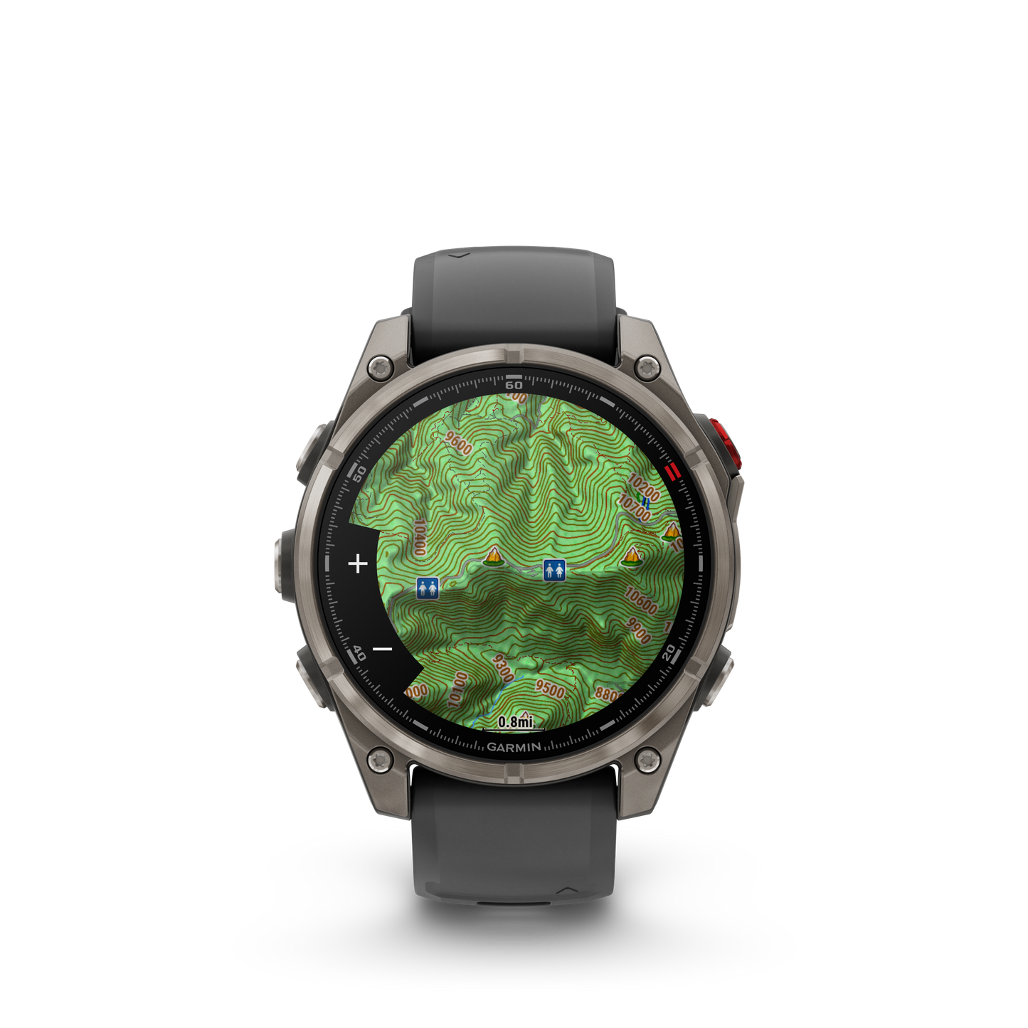 Garmin Fenix ​​8, 47 mm AMOLED, saphir solaire, titane DLC gris carbone avec bracelet en silicone noir/gris galet (010-02906-10)