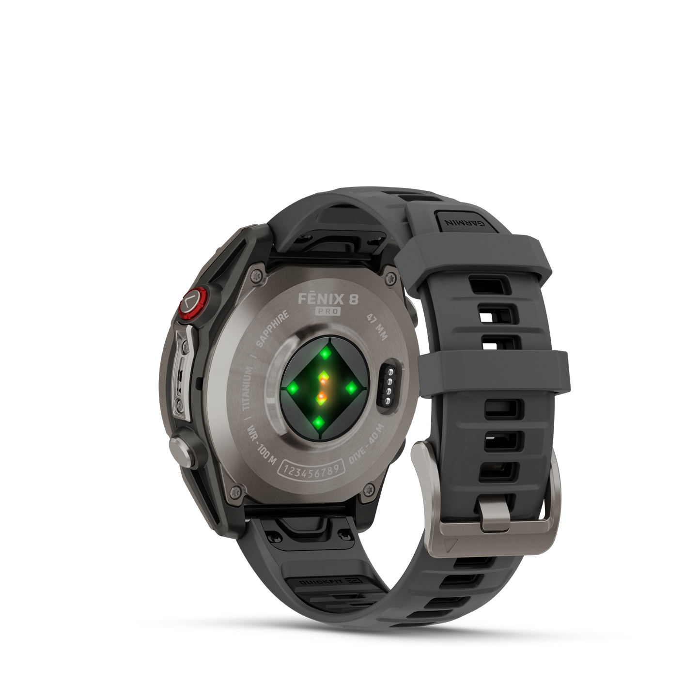 Garmin Fenix ​​8, 47 mm AMOLED, saphir solaire, titane DLC gris carbone avec bracelet en silicone noir/gris galet (010-02906-10)