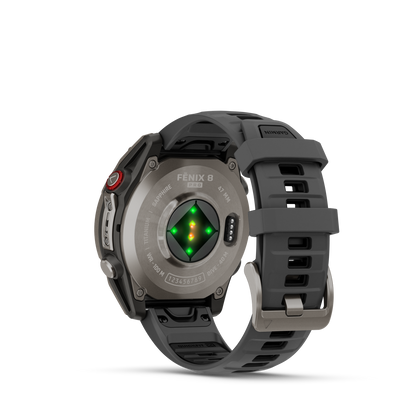 Garmin Fenix ​​8, 47 mm AMOLED, saphir solaire, titane DLC gris carbone avec bracelet en silicone noir/gris galet (010-02906-10)