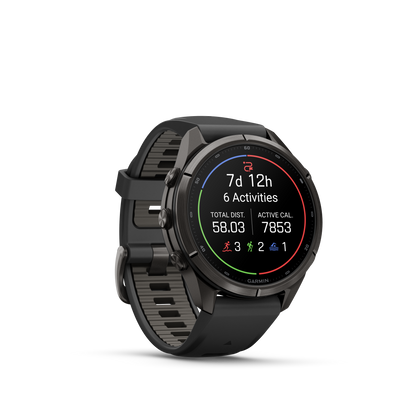 Garmin Fenix 9 Pro AMOLED, (43mm), DLC Titanium w/ Black and Gray Silicone Band (010-04335-15)