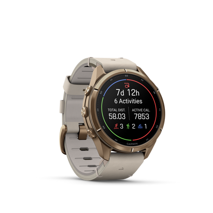 Garmin Fenix 9 Pro inReach AMOLED, (43mm), Gold Titanium w/ Cream and Gray Silicone Band (010-04335-40)