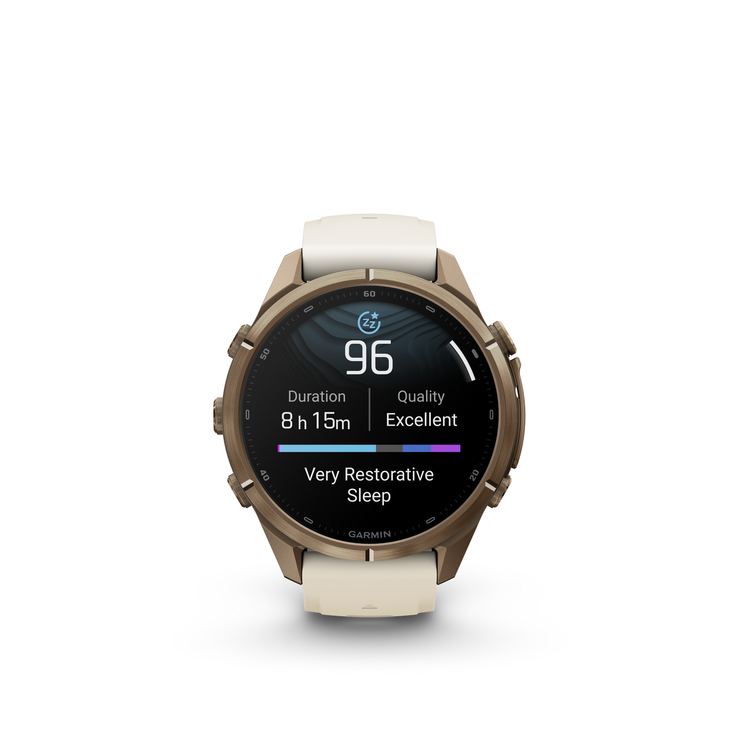 Garmin Fenix 9 Pro AMOLED, (43mm), Gold Titanium w/ Cream and Gray Silicone Band (010-04335-25)