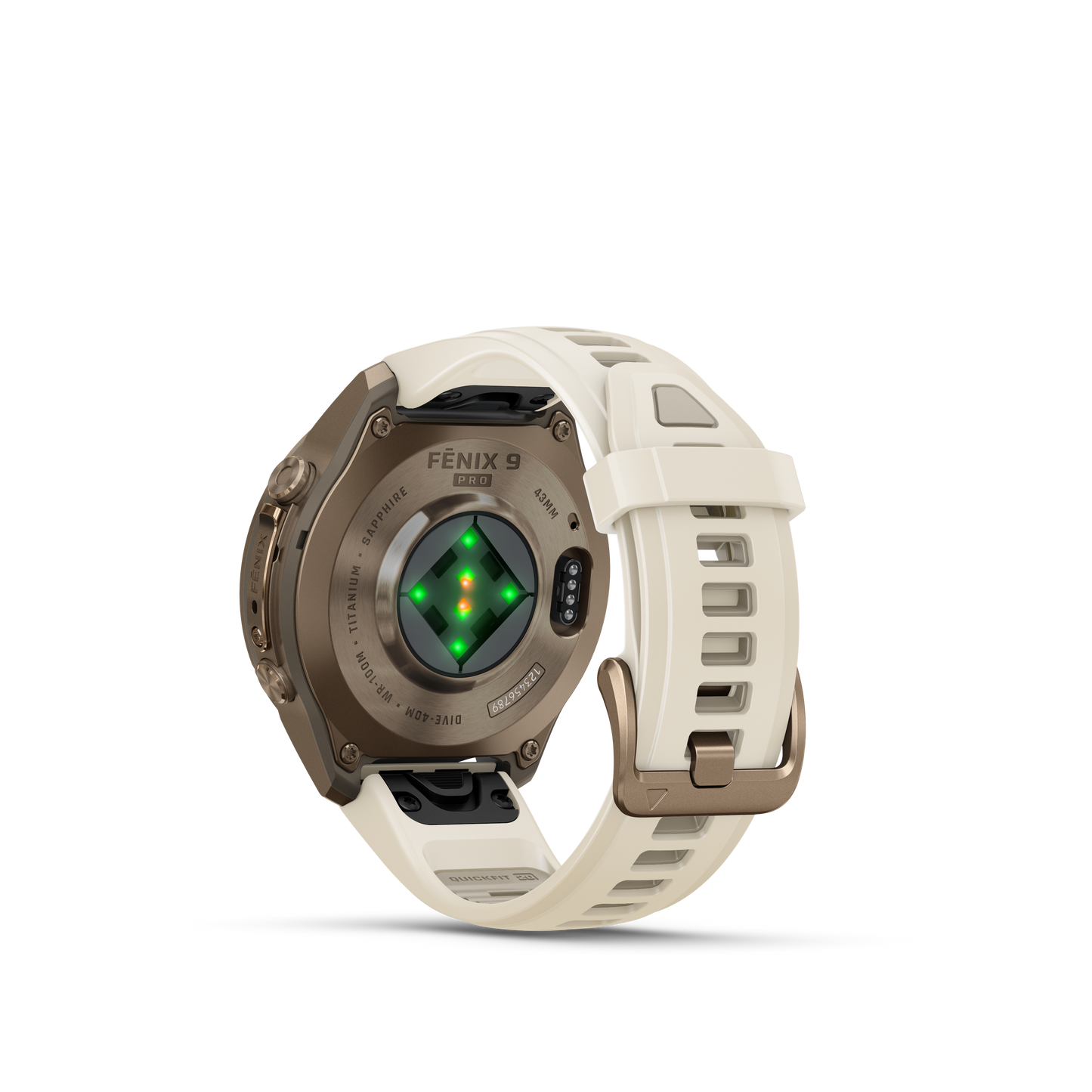 Garmin Fenix 9 Pro AMOLED, (43mm), Gold Titanium w/ Cream and Gray Silicone Band (010-04335-25)