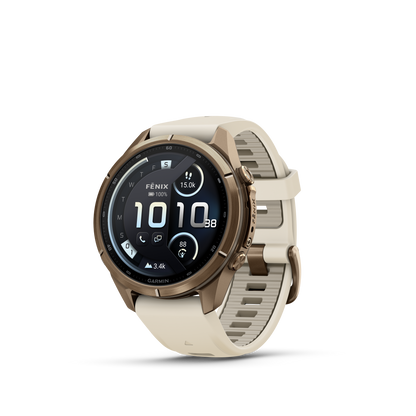 Garmin Fenix 9 Pro inReach AMOLED, (43mm), Gold Titanium w/ Cream and Gray Silicone Band (010-04335-20)