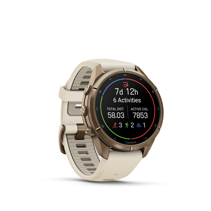 Garmin Fenix 9 Pro inReach AMOLED, (43mm), Gold Titanium w/ Cream and Gray Silicone Band (010-04335-20)