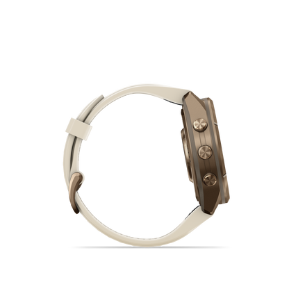 Garmin Fenix 9 Pro inReach AMOLED, (43mm), Gold Titanium w/ Cream and Gray Silicone Band (010-04335-20)