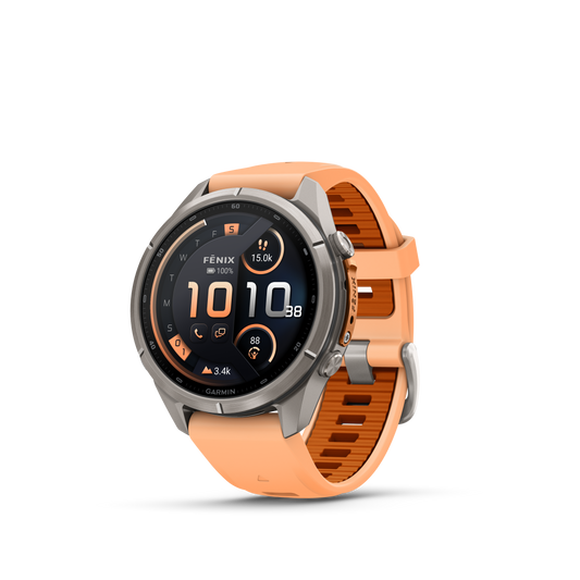 Garmin Fenix 9 Pro inReach AMOLED, (43mm), Titanium w/ Pink and Orange Silicone Band (010-04335-00)