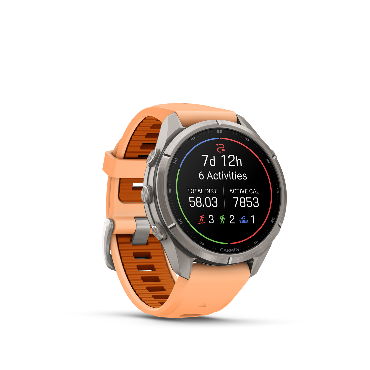 Garmin Fenix 9 Pro inReach AMOLED, (43mm), Titanium w/ Pink and Orange Silicone Band (010-04335-00)