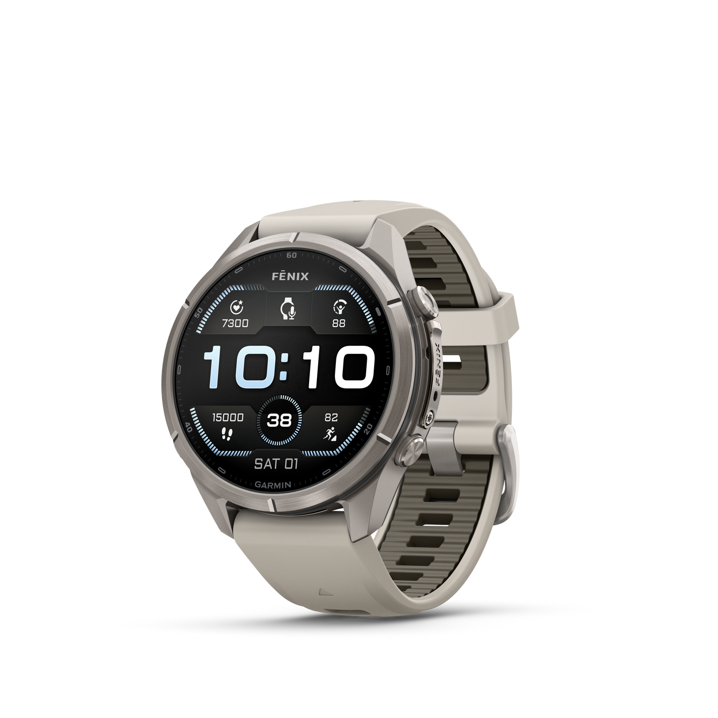 Garmin Fenix 9 Pro AMOLED, (43mm), Titanium w/ Gray and Sandstone Silicone Band (010-04335-85)