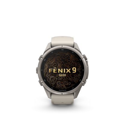 Garmin Fenix 9 Pro AMOLED, (43mm), Titanium w/ Gray and Sandstone Silicone Band (010-04335-85)