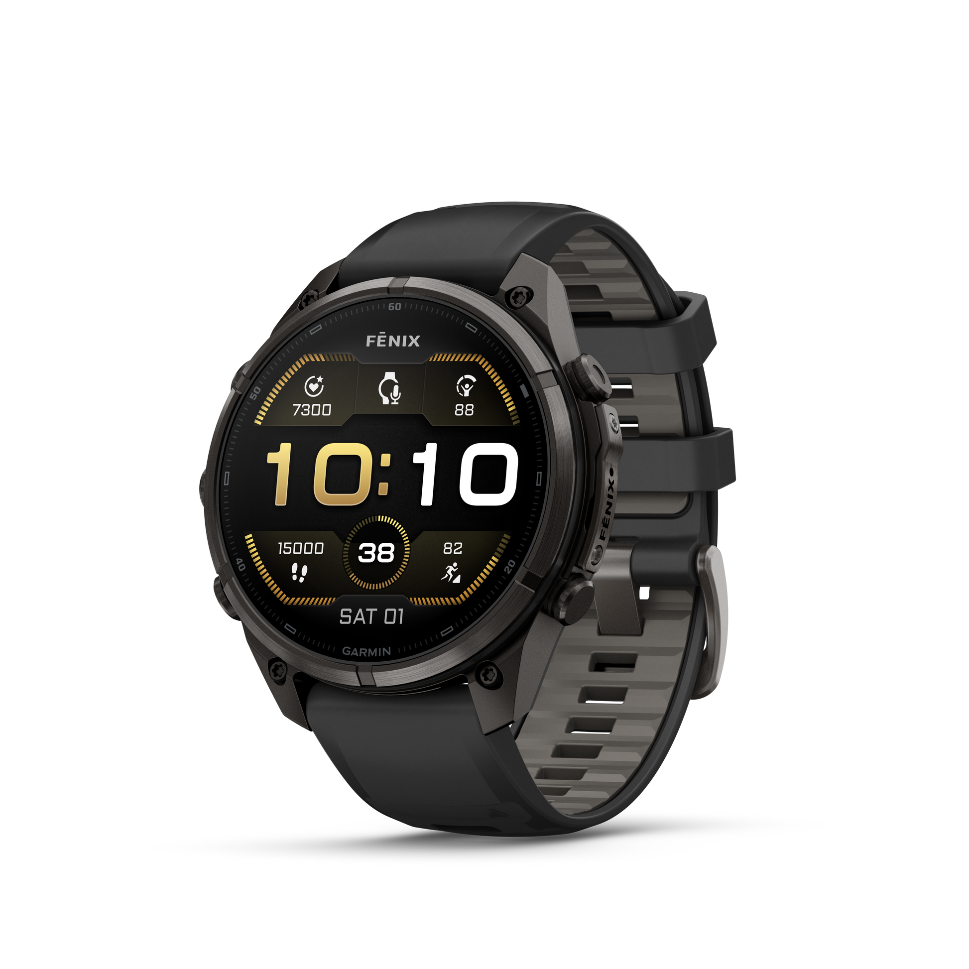 Garmin Fenix 9 Pro AMOLED smartwatch, 47mm, DLC titanium case with black and gray silicone band
