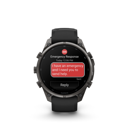 Garmin Fenix 9 Pro inReach AMOLED 47mm DLC titanium smartwatch with black and gray silicone band