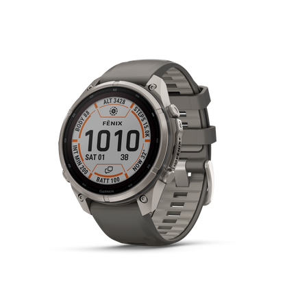 Garmin Fenix 9 Pro inReach Solar titanium smartwatch with 47mm case and gray-silver silicone band