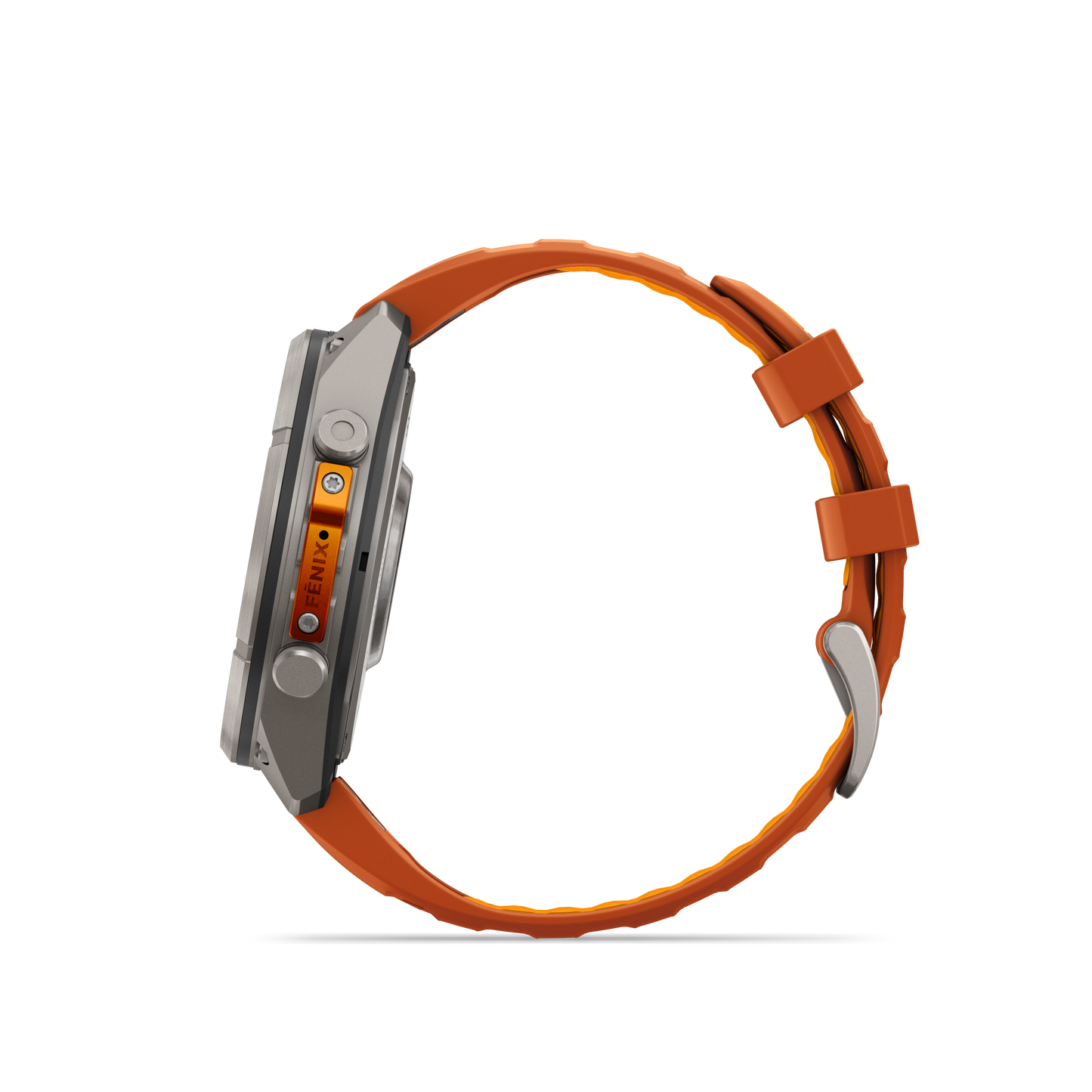 Garmin Fenix 9 Pro inReach AMOLED smartwatch, 47mm titanium case with orange silicone band.