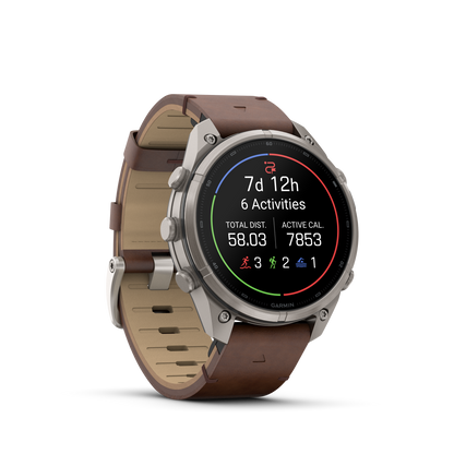 Garmin Fenix 9 Pro inReach AMOLED smartwatch, 47mm titanium case with walnut leather strap