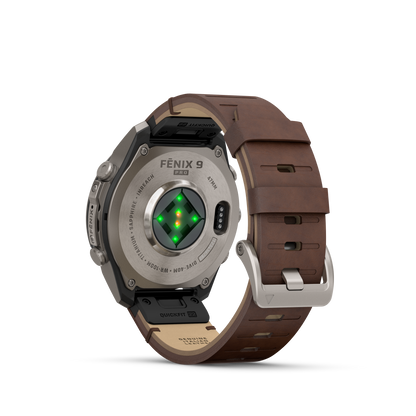 Garmin Fenix 9 Pro inReach AMOLED smartwatch, 47mm titanium with walnut leather band