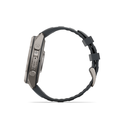 Garmin Fenix 9 Pro AMOLED smart watch, 47mm titanium case with graphite bezel and black silicone band