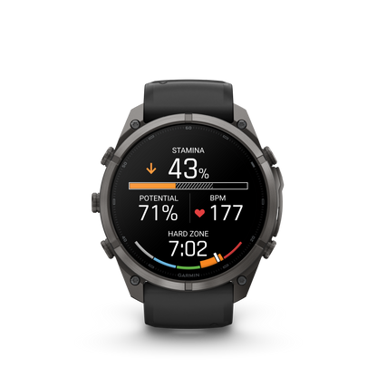 Garmin Fenix 9 Pro AMOLED smartwatch, 51mm DLC titanium case with black and gray silicone band