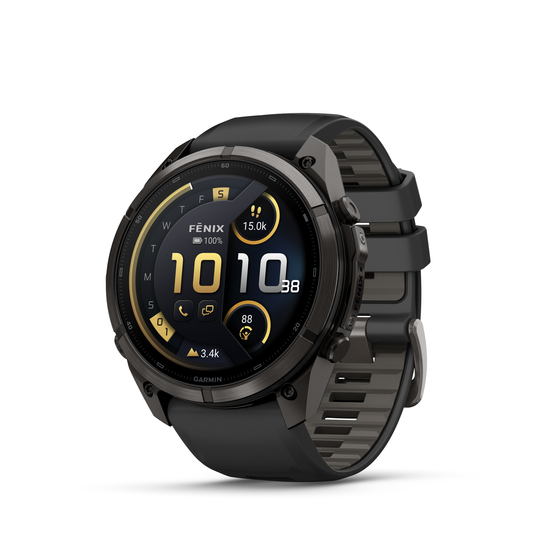 Garmin Fenix 9 Pro inReach AMOLED smartwatch, 51mm DLC titanium case with black and gray silicone band