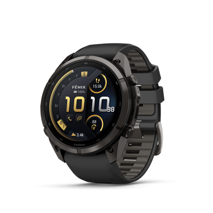 Garmin Fenix 9 Pro inReach AMOLED smartwatch, 51mm DLC titanium case with black and gray silicone band