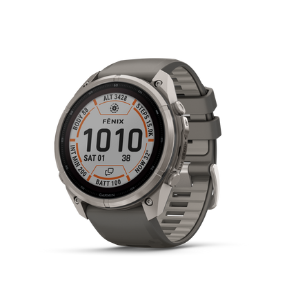 Garmin Fenix 9 Pro Solar smart watch, titanium 51mm case with gray-silver silicone band