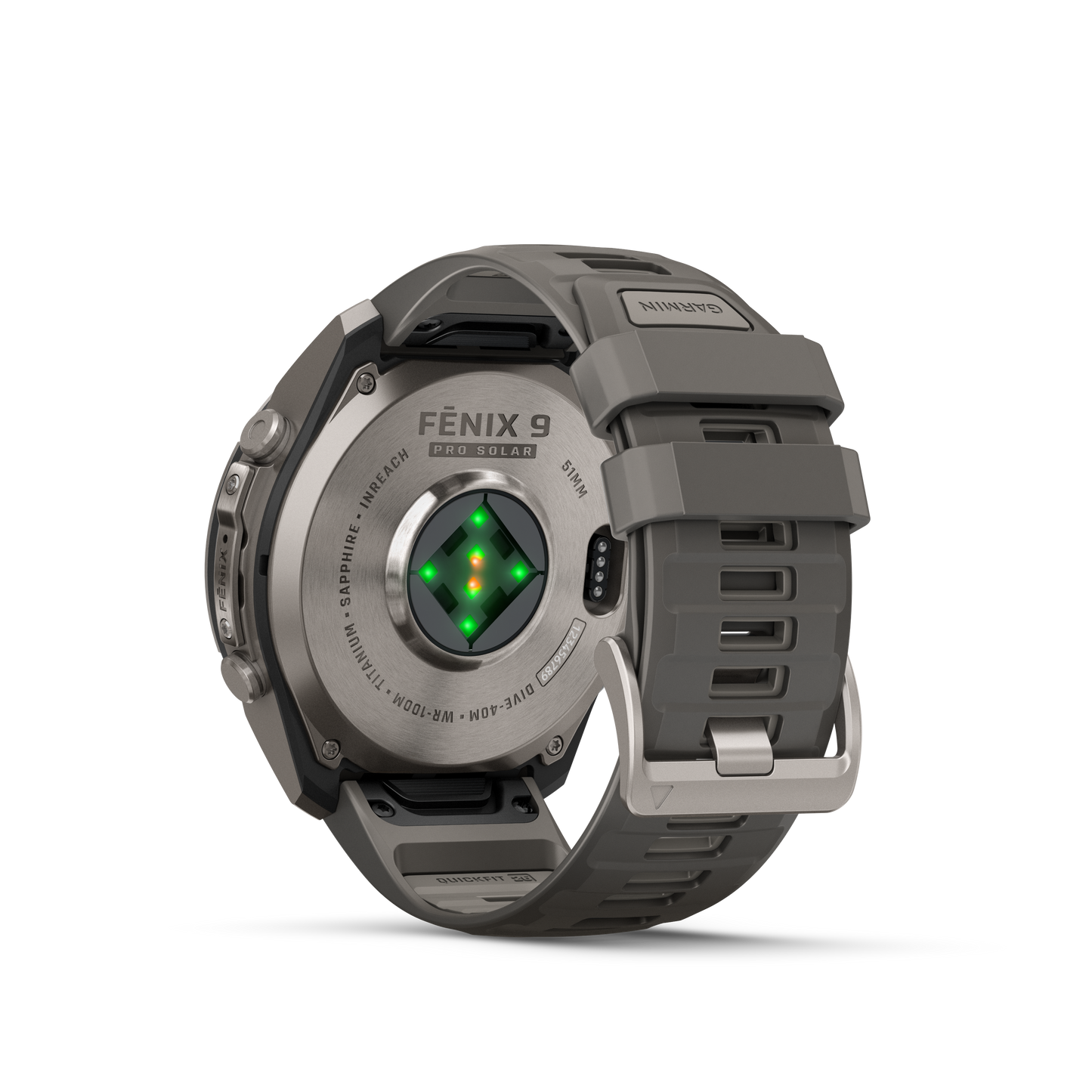 Garmin Fenix 9 Pro Solar watch, 51mm titanium case with gray silicone band