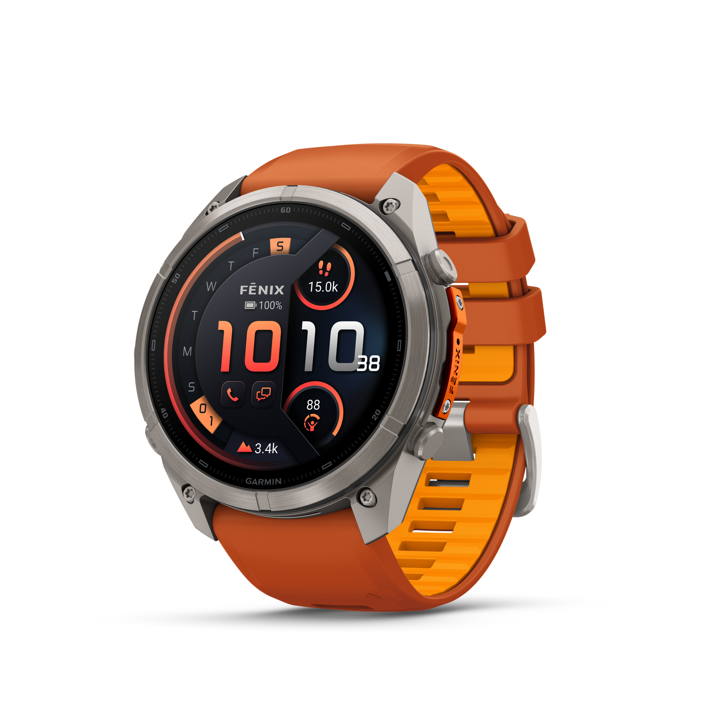 Garmin Fenix 9 Pro inReach AMOLED smartwatch, 51mm titanium case with orange silicone band