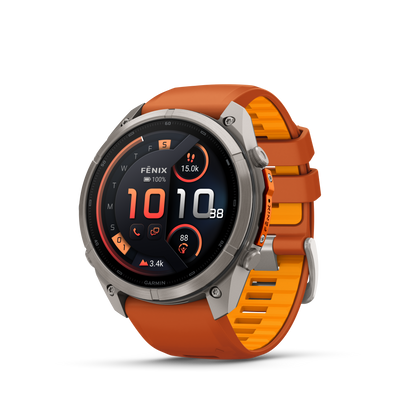 Garmin Fenix 9 Pro inReach AMOLED smartwatch, 51mm titanium case with orange silicone band