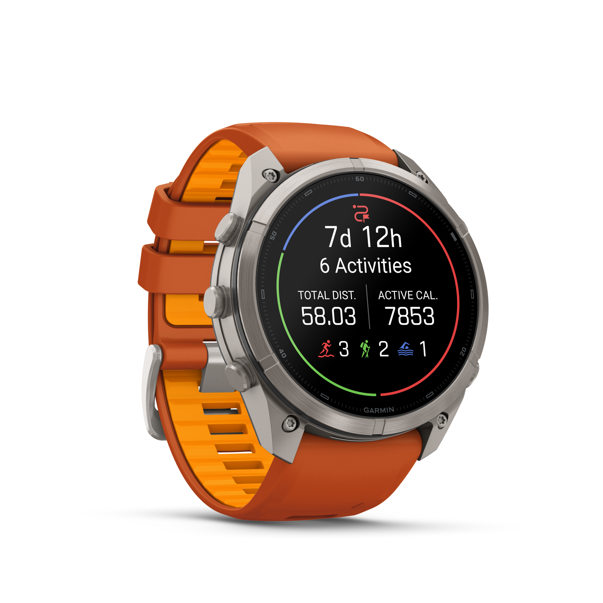 Garmin Fenix 9 Pro inReach AMOLED smartwatch with 51mm titanium case and orange silicone band