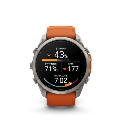 Garmin Fenix 9 Pro inReach AMOLED 51mm titanium smartwatch with orange silicone band