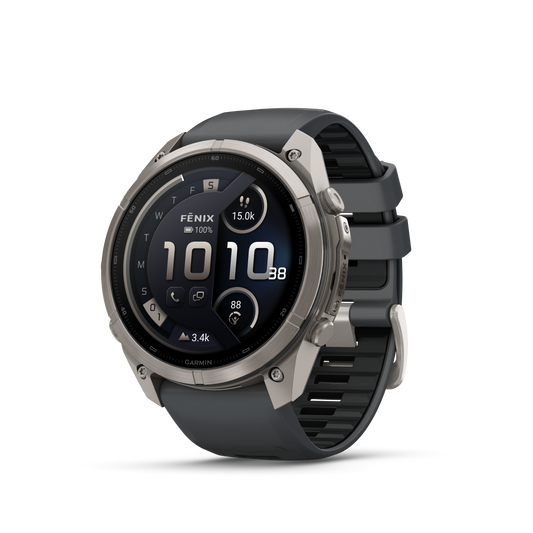 Garmin Fenix 9 Pro inReach AMOLED 51mm DLC titanium smartwatch with graphite bezel and black silicone band