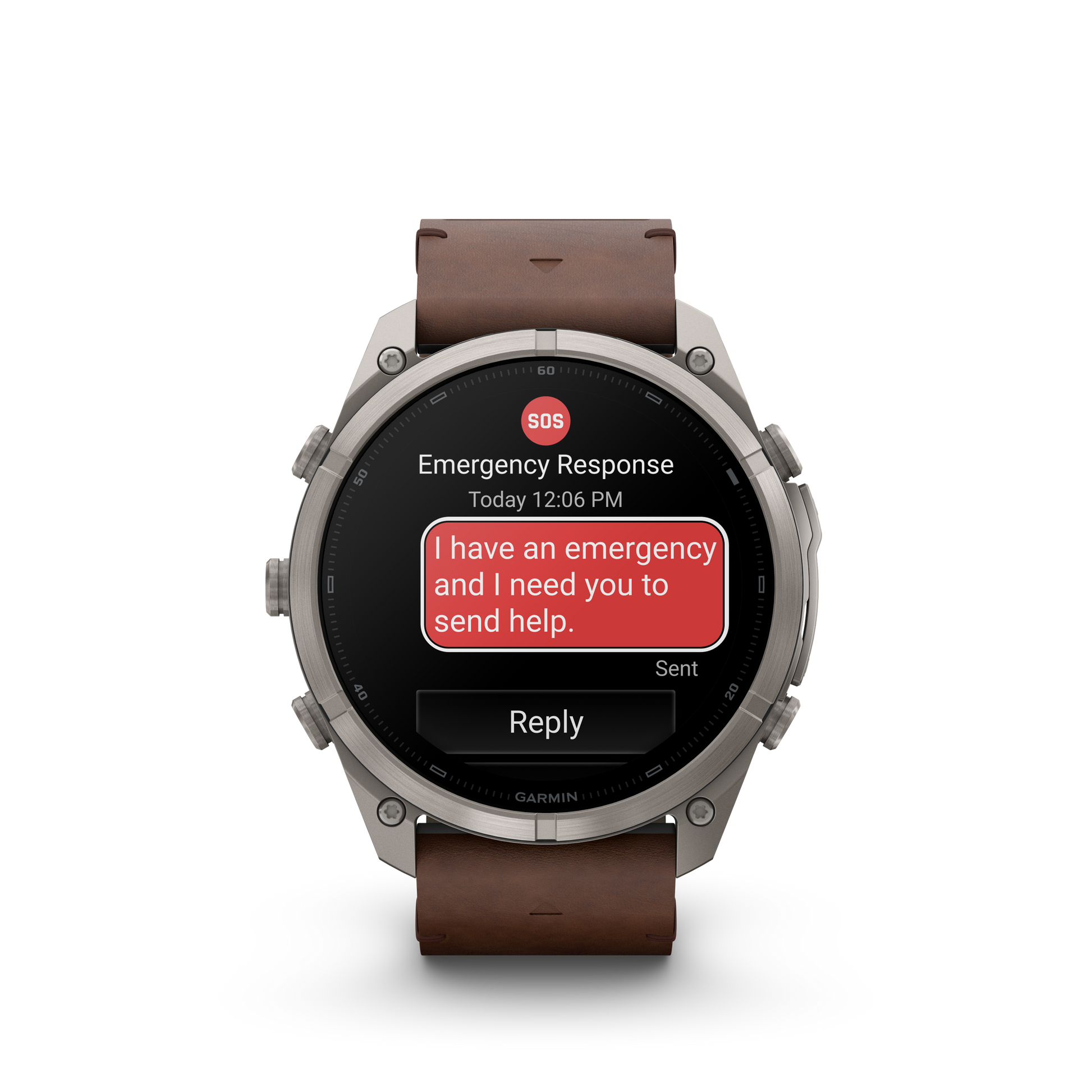 Garmin Fenix 9 Pro inReach AMOLED 51mm titanium smartwatch with walnut leather strap