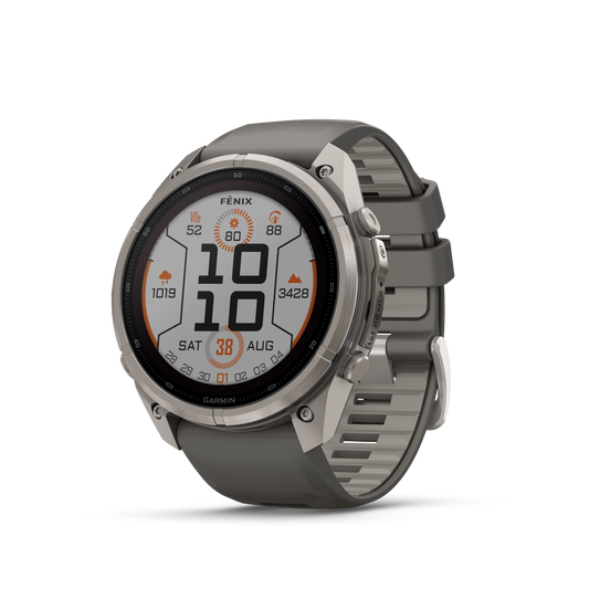 Garmin Fenix 9 Pro Solar smartwatch, 51mm titanium case with gray silicone band