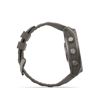 Garmin Fenix 9 AMOLED 51mm titanium smartwatch with gray silicone band