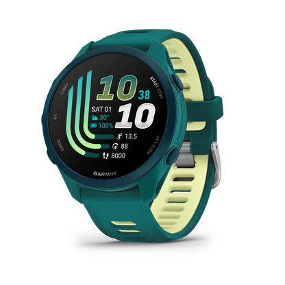 Garmin Forerunner 170 Music smart watch in teal green with citron strap