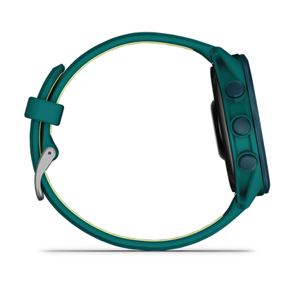Garmin Forerunner 170 Music smartwatch with teal green band and citron accent