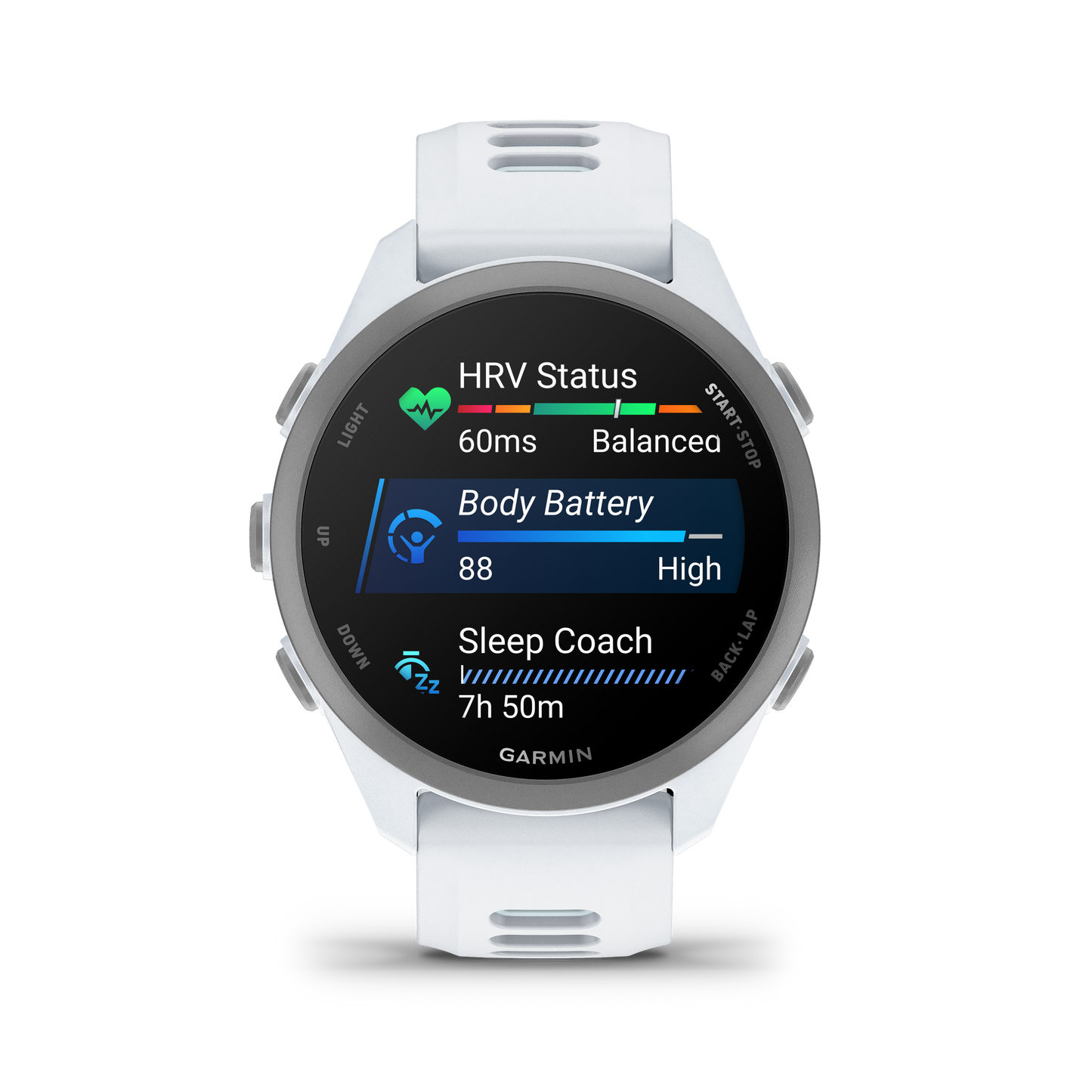 Garmin Forerunner 170 smartwatch with white silicone band