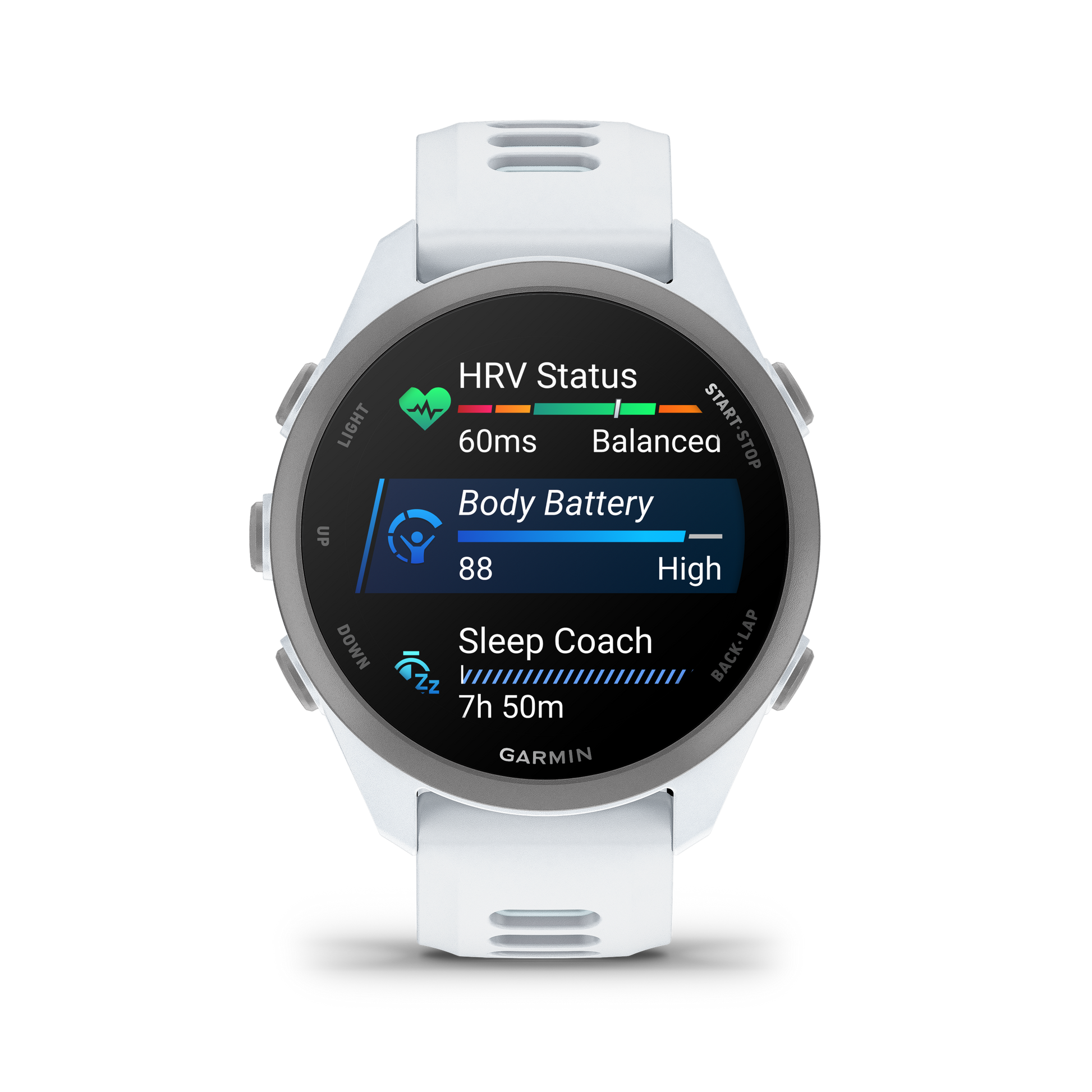Garmin Forerunner 170 smartwatch with white silicone band