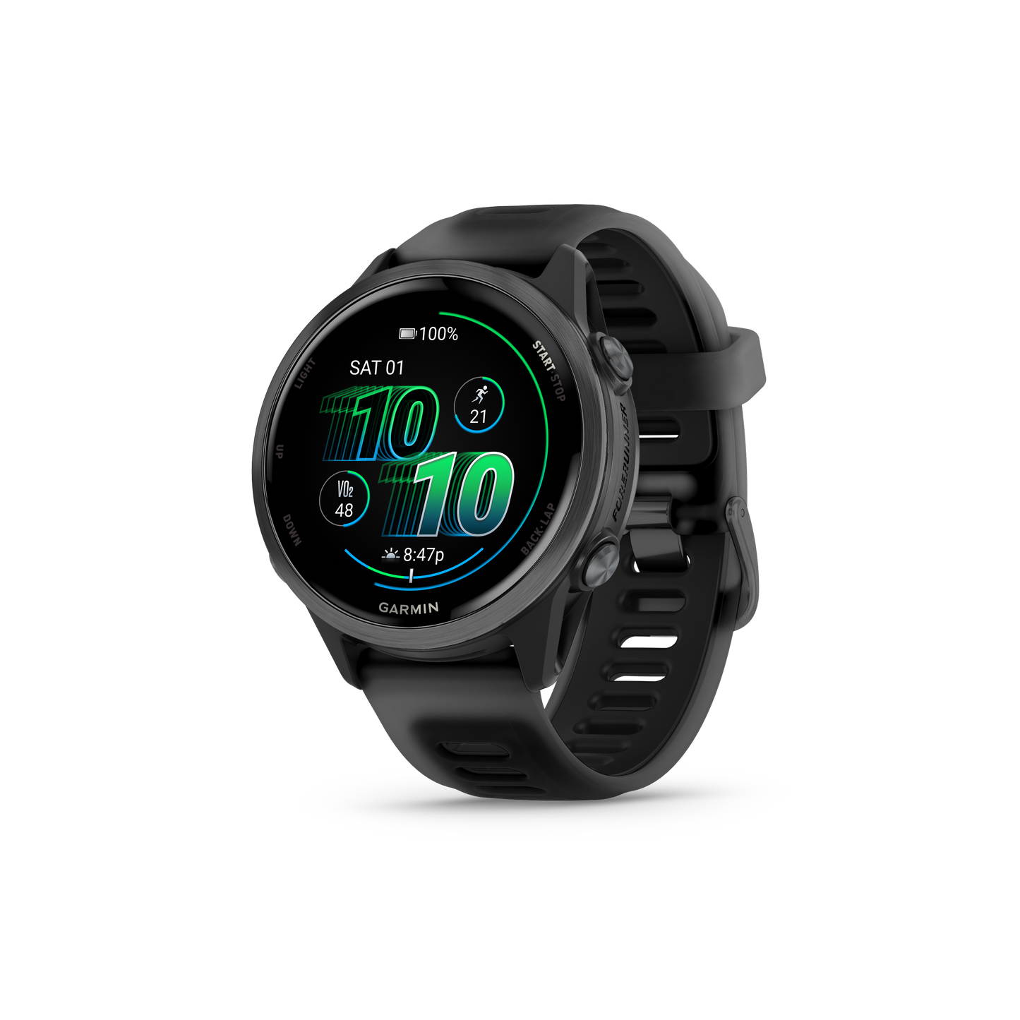 Garmin Forerunner 265, lunette noire de 46 mm avec boîtier Aqua et bracelet en silicone Aqua/noir (010-02810-02)