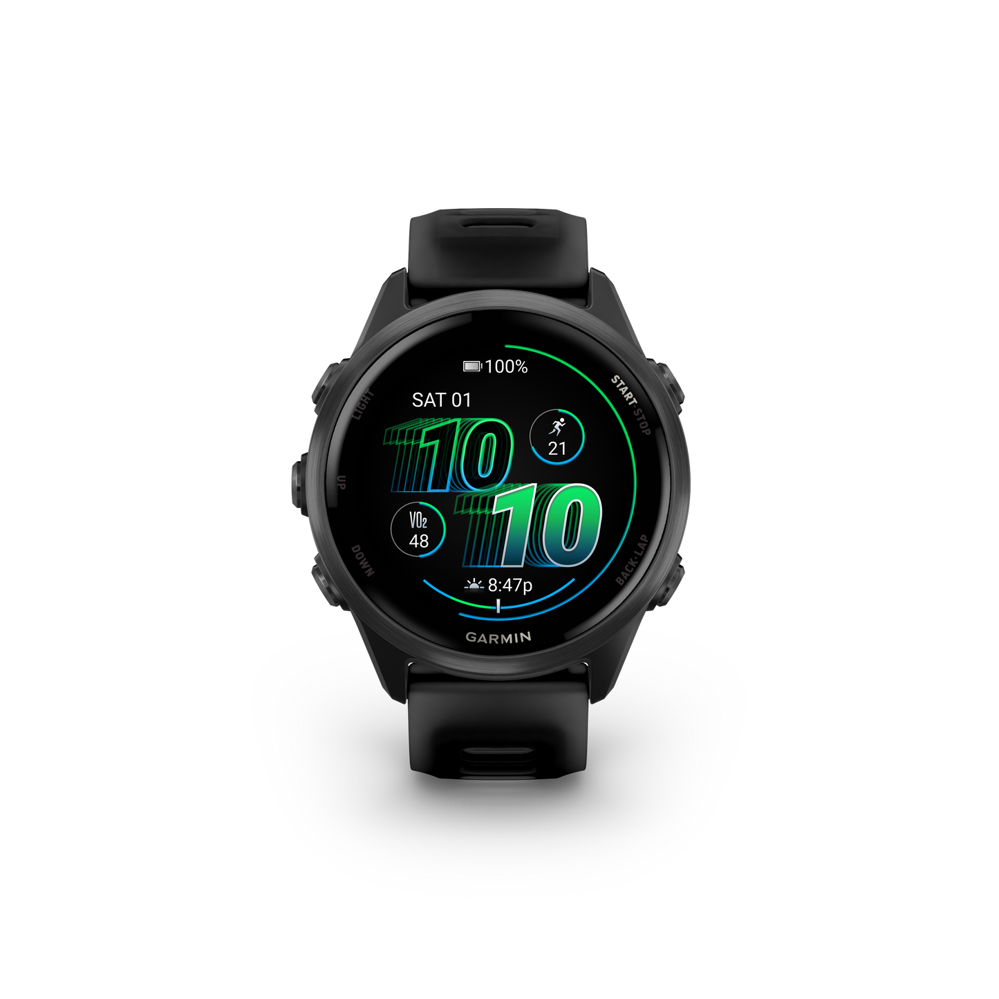 Garmin Forerunner 265, lunette noire de 46 mm avec boîtier Aqua et bracelet en silicone Aqua/noir (010-02810-02)
