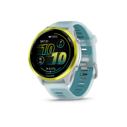 Garmin Forerunner 265, lunette noire de 46 mm avec boîtier Aqua et bracelet en silicone Aqua/noir (010-02810-02)