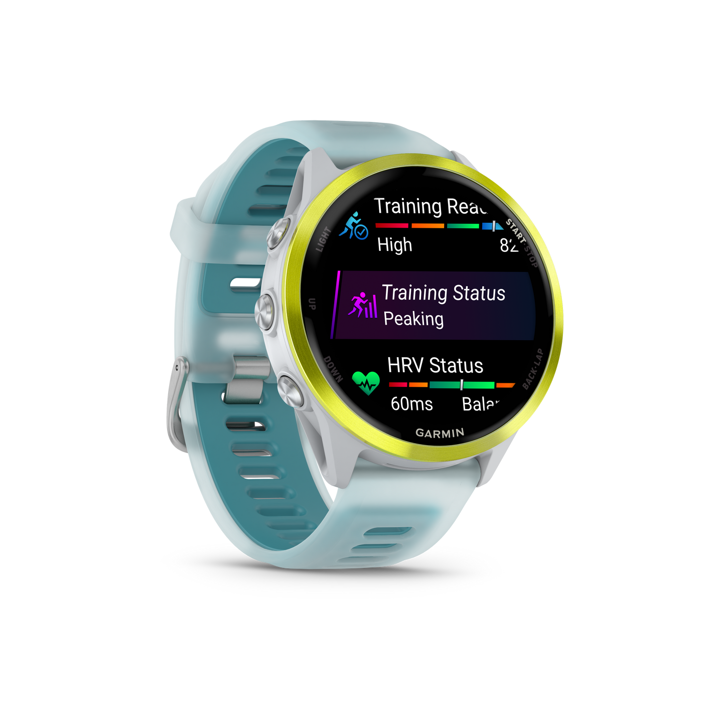 Garmin Forerunner 265, lunette noire de 46 mm avec boîtier Aqua et bracelet en silicone Aqua/noir (010-02810-02)