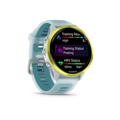 Garmin Forerunner 265, lunette noire de 46 mm avec boîtier Aqua et bracelet en silicone Aqua/noir (010-02810-02)