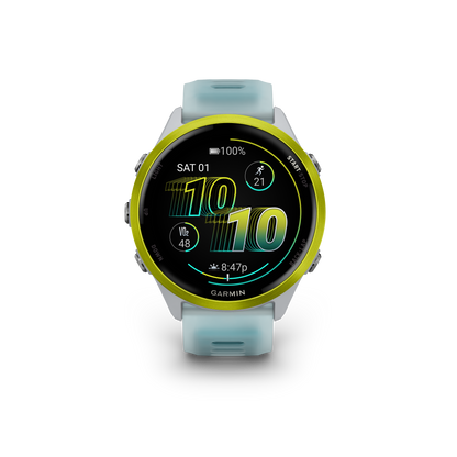 Garmin Forerunner 265, lunette noire de 46 mm avec boîtier Aqua et bracelet en silicone Aqua/noir (010-02810-02)