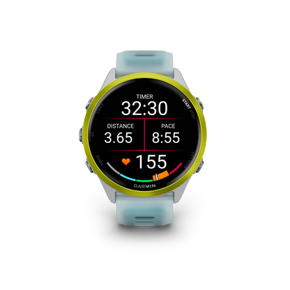 Garmin Forerunner 265, lunette noire de 46 mm avec boîtier Aqua et bracelet en silicone Aqua/noir (010-02810-02)