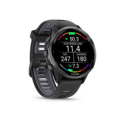 Garmin Forerunner 965, lunette en titane DLC gris carbone avec boîtier noir et bracelet en silicone jaune/noir (010-02809-02)